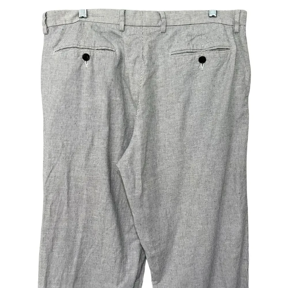 J.Crew Men's Chino Pants Bowery Blue White Ticking Stripe Linen Cotton Sz 34x34